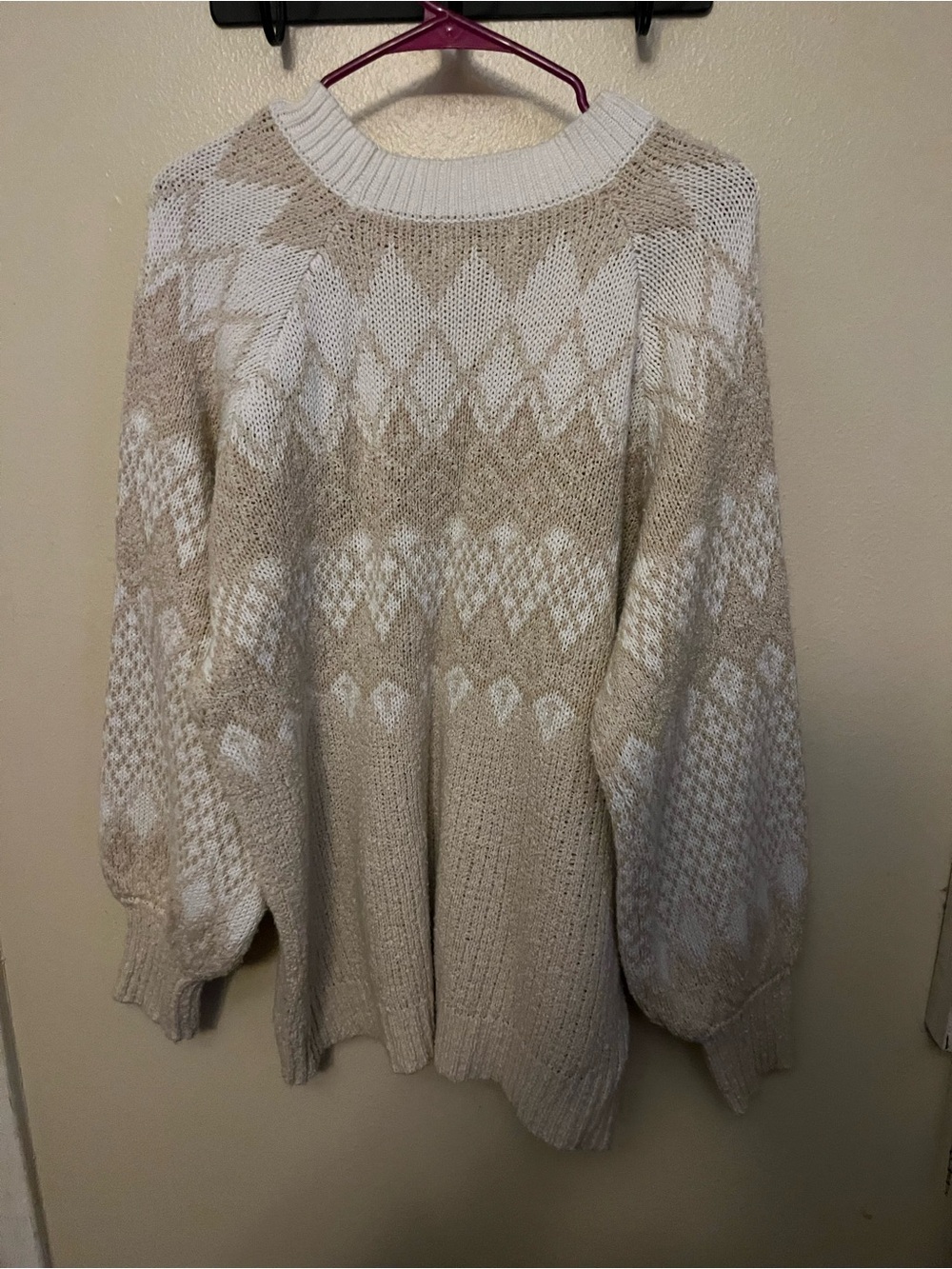 Ava & Viv Cream and White Fair Isle Crewneck Sweater